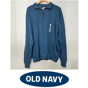 Old Navy Sweater Men's 1/4 Zipper Knit Pullover Y2K Cotton NWT Blue Preppy XL‎